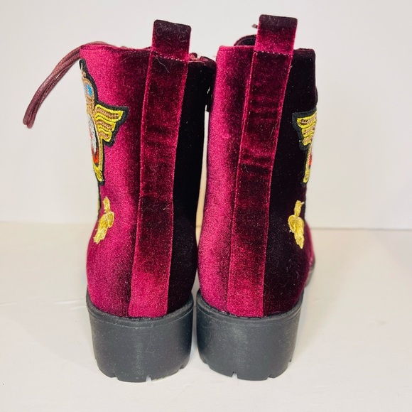 Nature Breeze Women's Velvet Lace up Combat Bootie - Picture 4 of 6